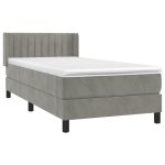 Pat box spring cu saltea, gri deschis, 90×190 cm, catifea