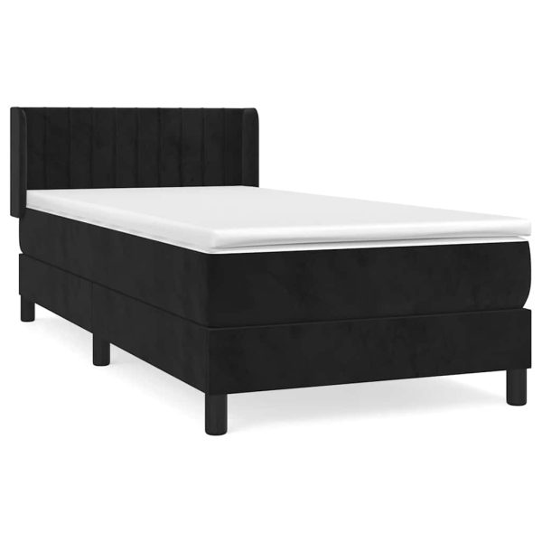 Pat box spring cu saltea, negru, 90×190 cm, catifea