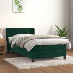 Pat box spring cu saltea, verde închis, 100×200 cm, catifea