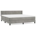 Pat box spring cu saltea, gri deschis, 160×200 cm, catifea