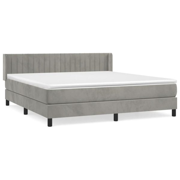 Pat box spring cu saltea, gri deschis, 160×200 cm, catifea