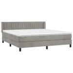 Pat box spring cu saltea, gri deschis, 160×200 cm, catifea
