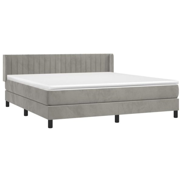 Pat box spring cu saltea, gri deschis, 160×200 cm, catifea