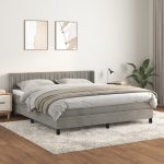 Pat box spring cu saltea, gri deschis, 160×200 cm, catifea