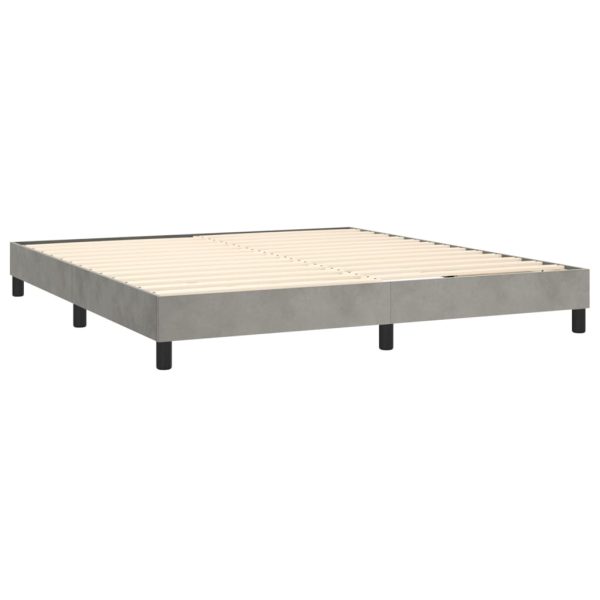 Pat box spring cu saltea, gri deschis, 180×200 cm, catifea