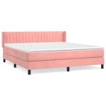 Pat box spring cu saltea, roz, 180×200 cm, catifea