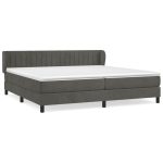 Pat box spring cu saltea, gri închis, 200×200 cm, catifea