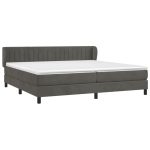 Pat box spring cu saltea, gri închis, 200×200 cm, catifea