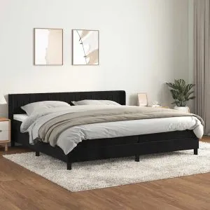 Pat box spring cu saltea, negru, 200×200 cm, catifea