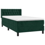 Pat box spring cu saltea, verde închis, 90×190 cm, catifea