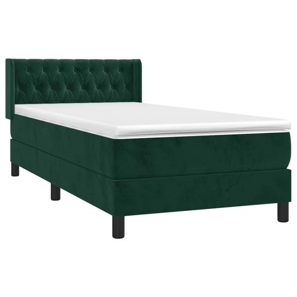 Pat box spring cu saltea, verde închis, 90×190 cm, catifea