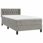 Pat box spring cu saltea, gri deschis, 100×200 cm, catifea
