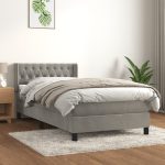 Pat box spring cu saltea, gri deschis, 100×200 cm, catifea