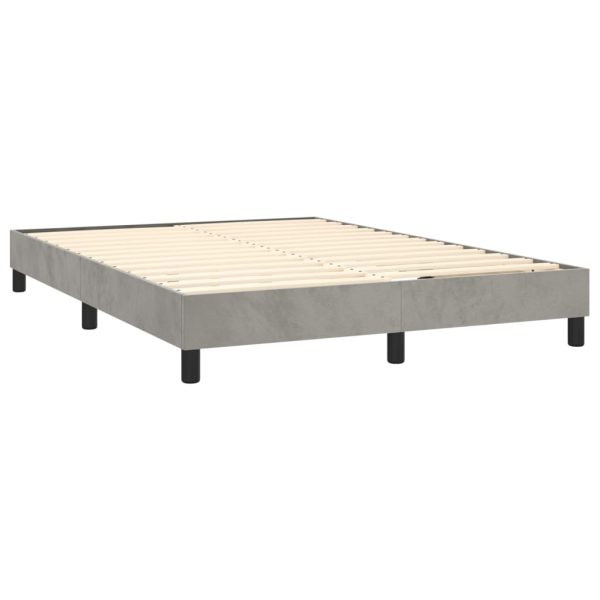Pat box spring cu saltea, gri deschis, 140×190 cm, catifea