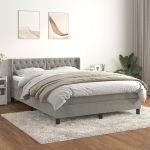 Pat box spring cu saltea, gri deschis, 140×190 cm, catifea