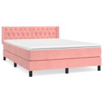 Pat box spring cu saltea, roz, 140×190 cm, catifea