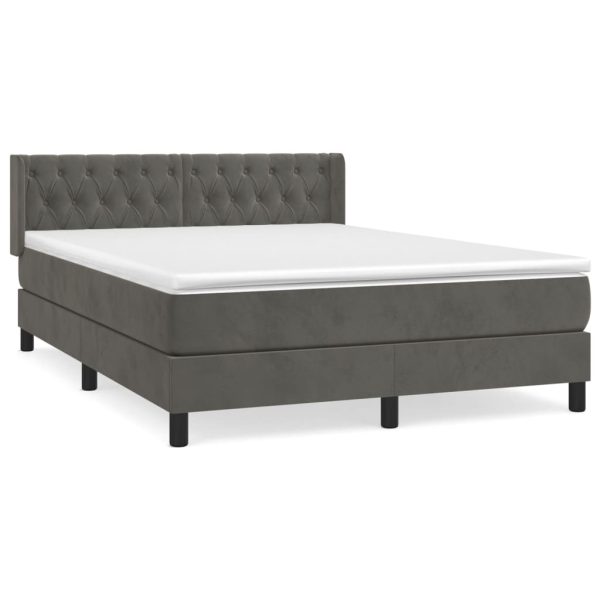 Pat box spring cu saltea, gri închis, 140×200 cm, catifea