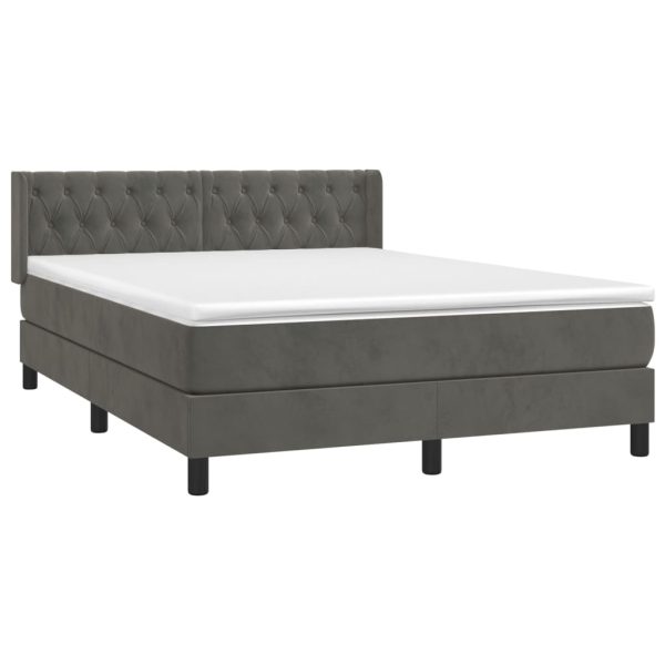 Pat box spring cu saltea, gri închis, 140×200 cm, catifea