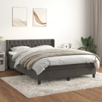 Pat box spring cu saltea, gri închis, 140×200 cm, catifea