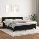 Pat box spring cu saltea, negru, 160×200 cm, catifea