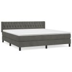 Pat box spring cu saltea, gri închis, 180×200 cm, catifea
