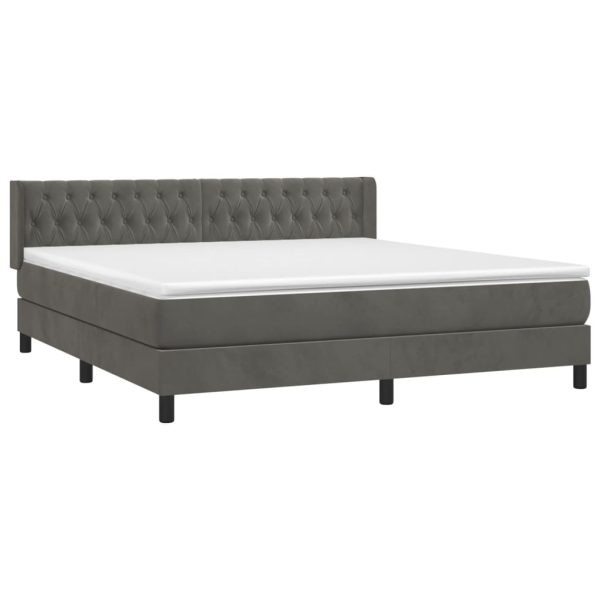 Pat box spring cu saltea, gri închis, 180×200 cm, catifea