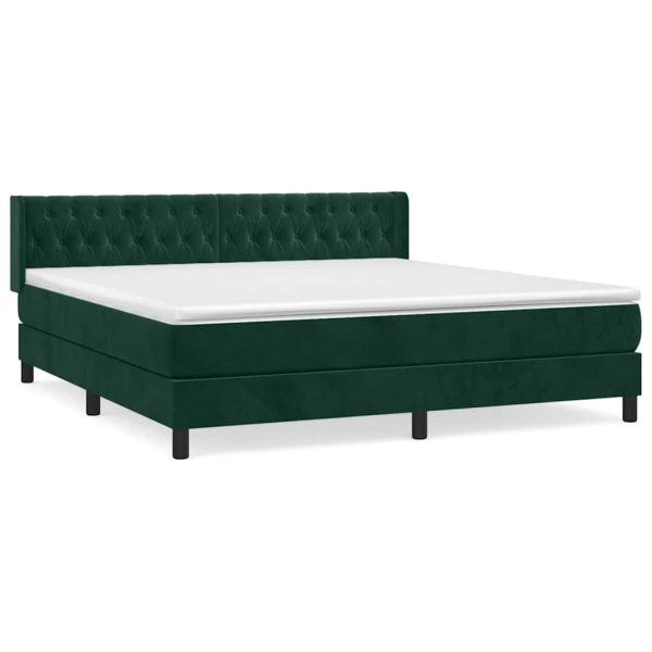Pat box spring cu saltea, verde închis, 180×200 cm, catifea