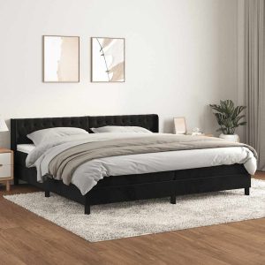 Pat box spring cu saltea, negru, 200×200 cm, catifea