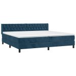 Pat box spring cu saltea, albastru închis, 200×200 cm, catifea