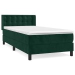 Pat box spring cu saltea, verde închis, 80×200 cm, catifea