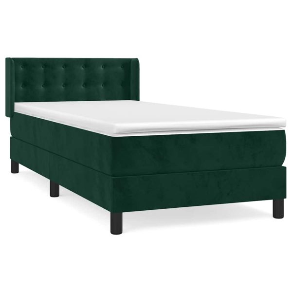 Pat box spring cu saltea, verde închis, 80×200 cm, catifea