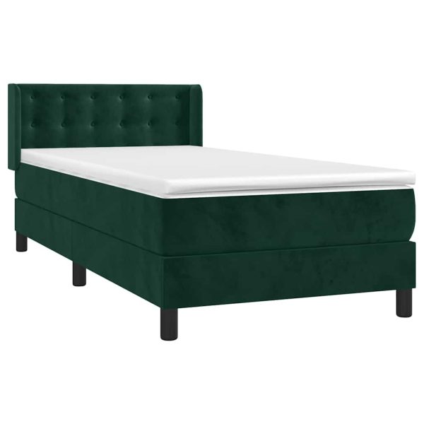 Pat box spring cu saltea, verde închis, 80×200 cm, catifea