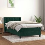 Pat box spring cu saltea, verde închis, 80×200 cm, catifea