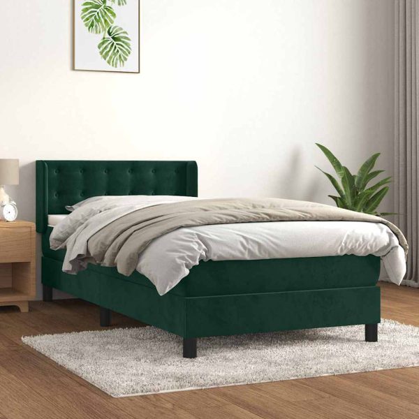 Pat box spring cu saltea, verde închis, 80×200 cm, catifea