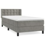 Pat box spring cu saltea, gri deschis, 90×200 cm, catifea