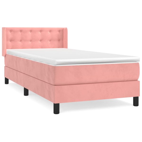 Pat box spring cu saltea, roz, 90×200 cm, catifea
