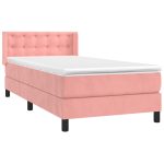 Pat box spring cu saltea, roz, 90×200 cm, catifea