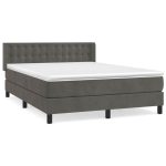 Pat box spring cu saltea, gri închis, 140×190 cm, catifea