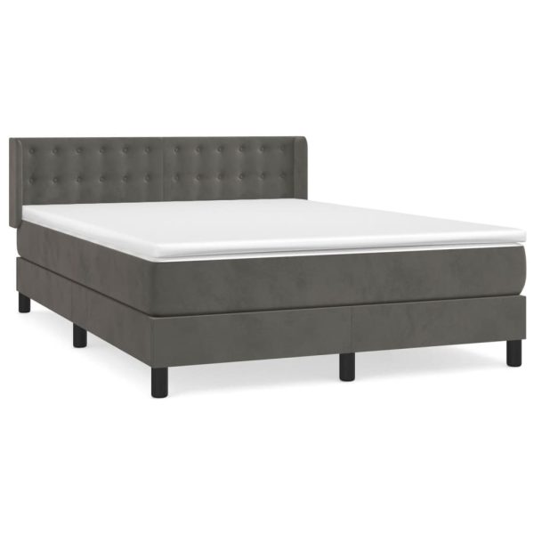 Pat box spring cu saltea, gri închis, 140×190 cm, catifea