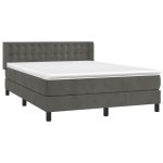 Pat box spring cu saltea, gri închis, 140×190 cm, catifea