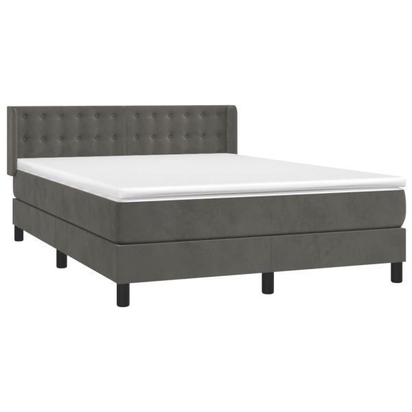 Pat box spring cu saltea, gri închis, 140×190 cm, catifea