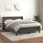 Pat box spring cu saltea, gri închis, 140×190 cm, catifea