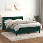 Pat box spring cu saltea, verde închis, 140×200 cm, catifea