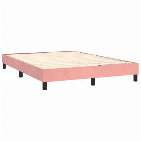 Pat box spring cu saltea, roz, 140×200 cm, catifea