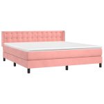 Pat box spring cu saltea, roz, 160×200 cm, catifea