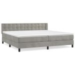 Pat box spring cu saltea, gri deschis, 200×200 cm, catifea