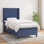 Pat box spring cu saltea, albastru, 80×200 cm, textil