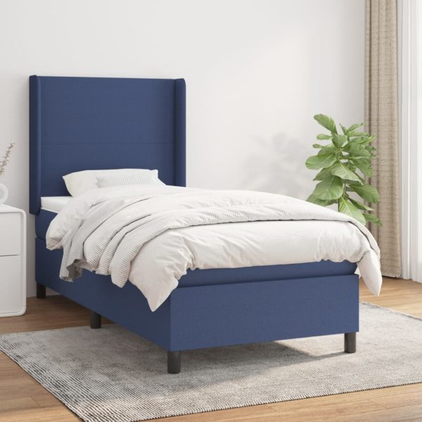 Pat box spring cu saltea, albastru, 80×200 cm, textil