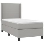 Pat box spring cu saltea, gri deschis, 90×190 cm, textil