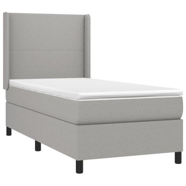 Pat box spring cu saltea, gri deschis, 90×190 cm, textil